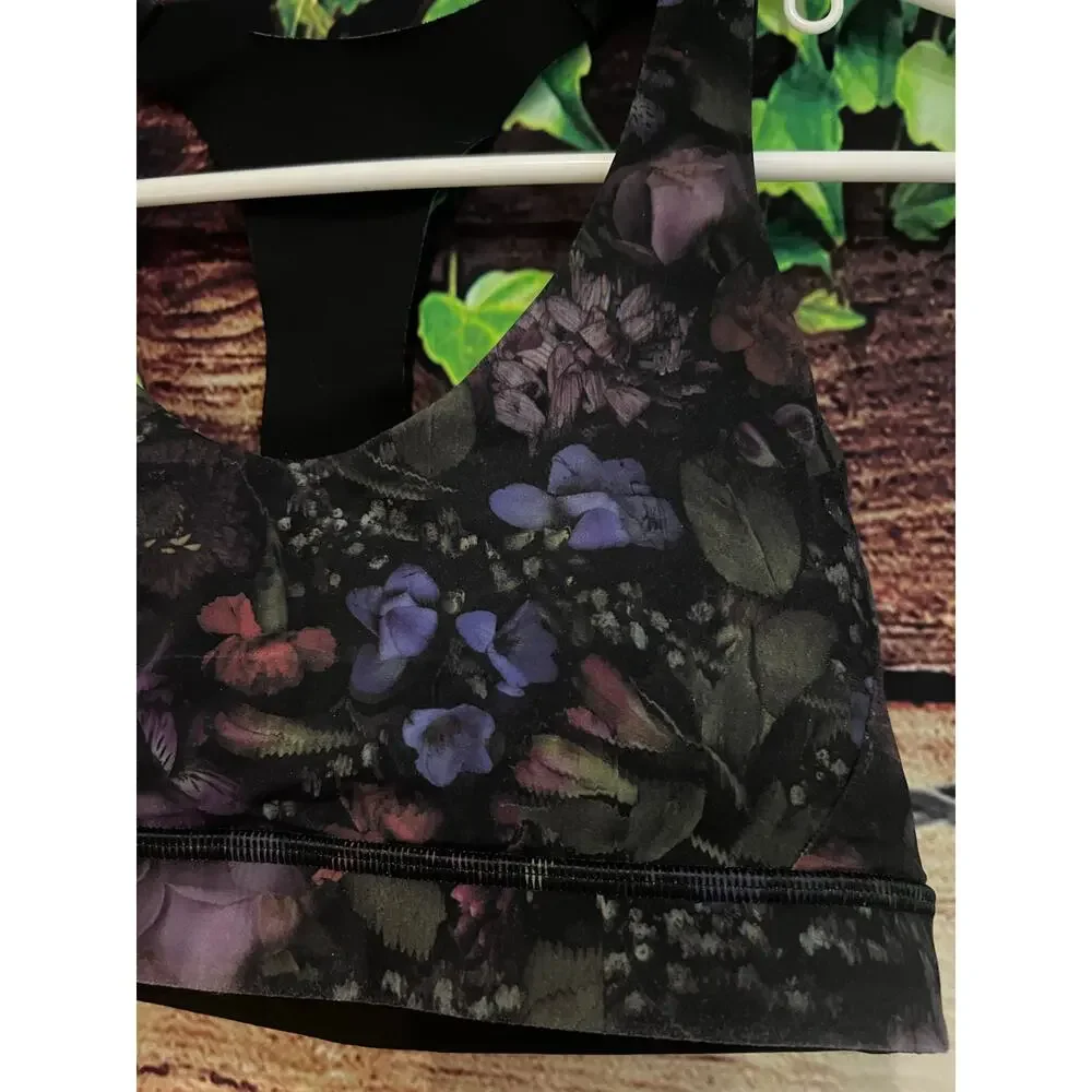 Lululemon Break Free Sports Athletic Yoga Bra Nulux Frozen Floral Black Womens 8 - Picture 5 of 9